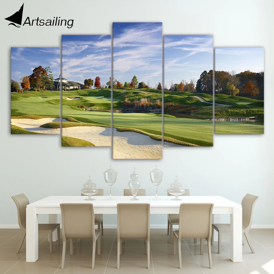 Canvas Paintings Printed 5 Pieces Golf Course Wall Art Canvas Pictures For Living Room Bedroom Modular Home Decor CU-1407B