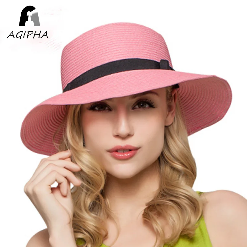 

Straw Paper Summer Hats For Women Ladies Floppy Wide Brim Sun Hat Female Fashion Bow Band Sunscreen Beach Caps Type AG35 2018