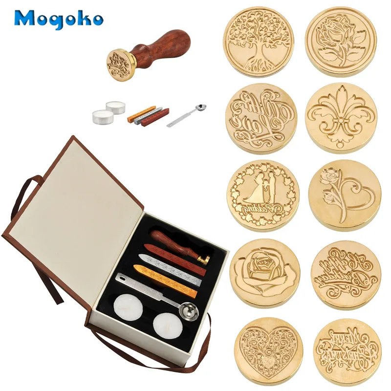 Mogoko חדש מכירת חמה Vintage חותמת איטום עם שעוות חותם מקלות ללא פתילות Spoon נרות ערכת סט יש 10 דפוסים אופציונלי