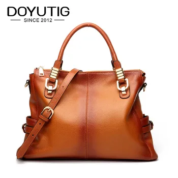 

Women's Genuine Leather Top - Handle Handbags Vintage Real Cow Leather Big Totes High Quality Female Classical Handbags F551