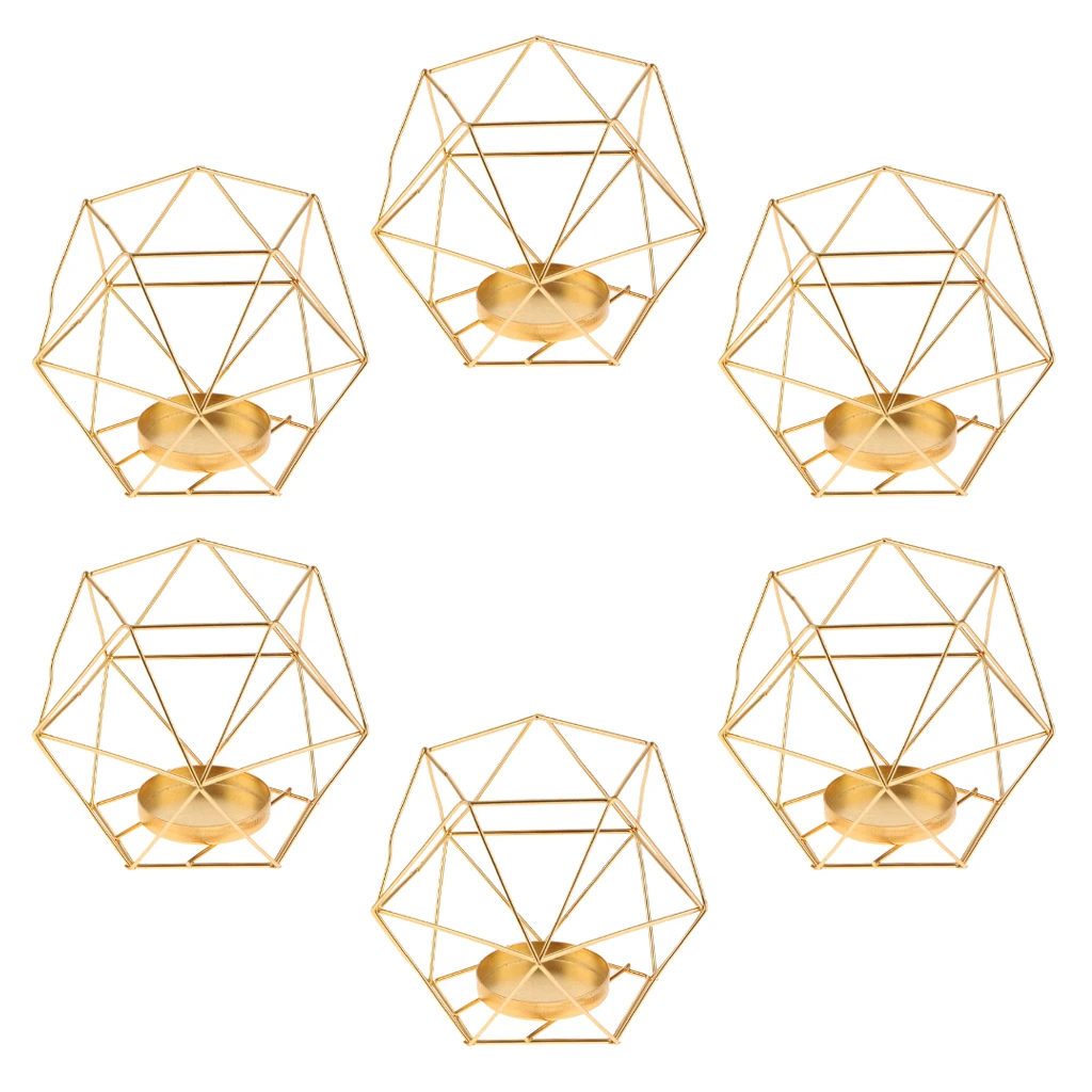 6Pcs Wedding Tea Light Candlestick Votive Candle Tealight Holder Ornamental Golden
