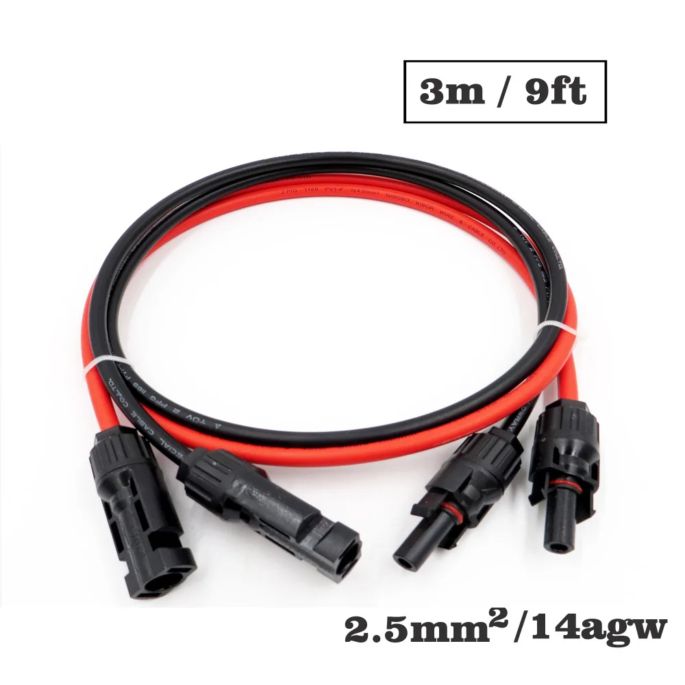 

1pair X 2.5mm2 14AWG 9FT 3m MC4 Connector Extension Connect branch black parallel Series 3 meter extend cable