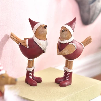 

Creative Wearing Red Snow Boots Wearing Red Christmas Hat Bird Vintage Statue Home Decor Crafts Room Objects Office Figurines