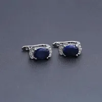 GEM'S BALLET New 2.02Ct Oval Natural Blue Sapphire Classic Earrings 925 Sterling Silver Stud Earrings For Women Wedding Jewelry - Image 3