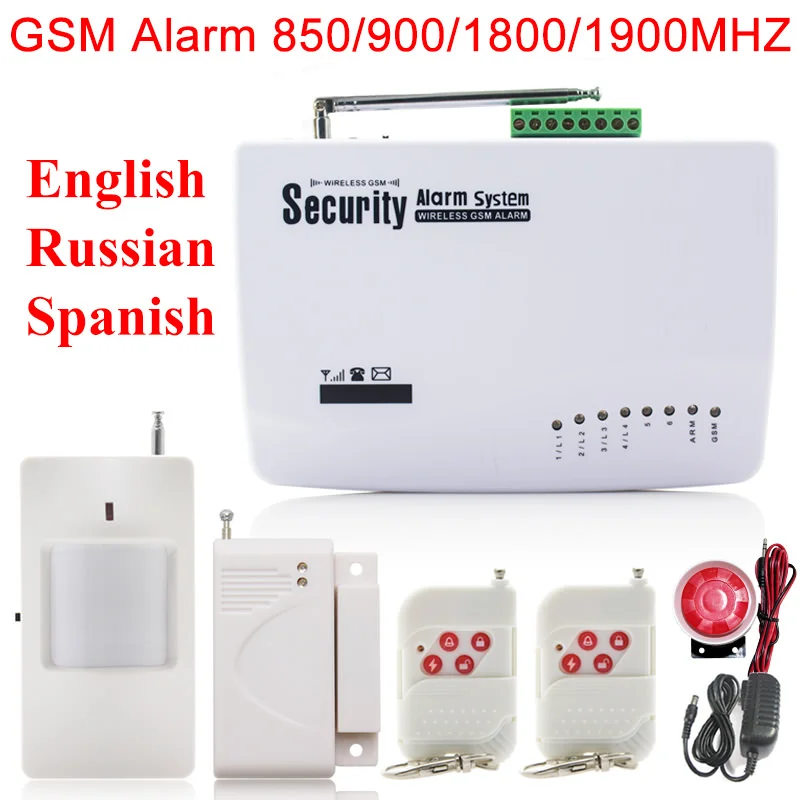 

Free Shipping Russian/English/Spanish Voice and Manual GSM Wireless PIR Home Security Burglar Alarm System Auto Dialing SMS Call