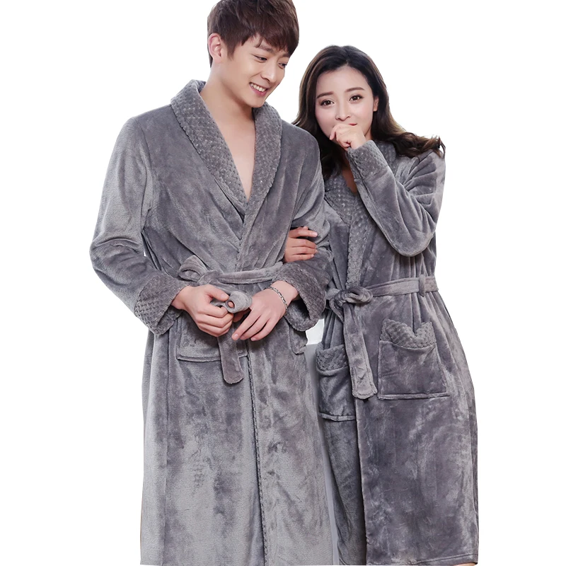 

New Style Lovers Silk Soft Flannel Long Kimono Bath Robe Men Waffle Winter Bathrobe Mens Robes Dressing Gown Nightgowns for Male
