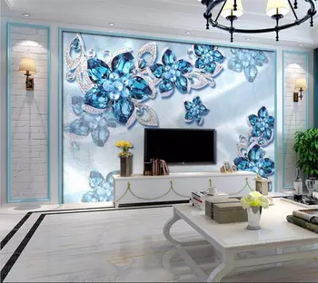 

3d wallpaper photo wallpaper custom living room mural blue pearl and flower 3d painting sofa TV background wallpaper for wall 3d