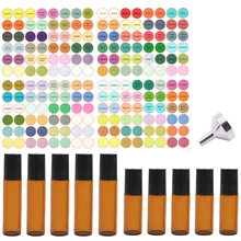 5 шт. 5 мл 5 шт. 10 мл портативный многоразовый пустой Янтарный стеклянный бутылка с роликом с этикеткой Воронка эфирное масло эссенция духи