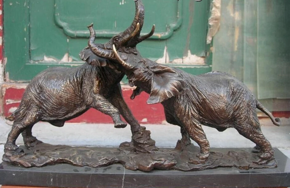 

R0720 Details about 14"Chinese bronze eximous two elephant fight statue