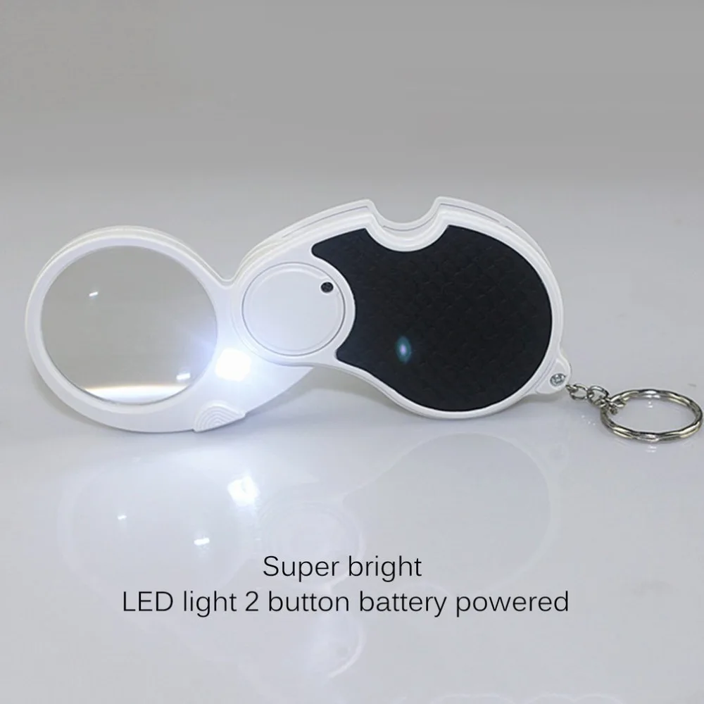 

Magnifier Magnifying Glass 5X 45mm LED LightsWith Key Rings Folding Reading Portable Mini Keychain Illuminated