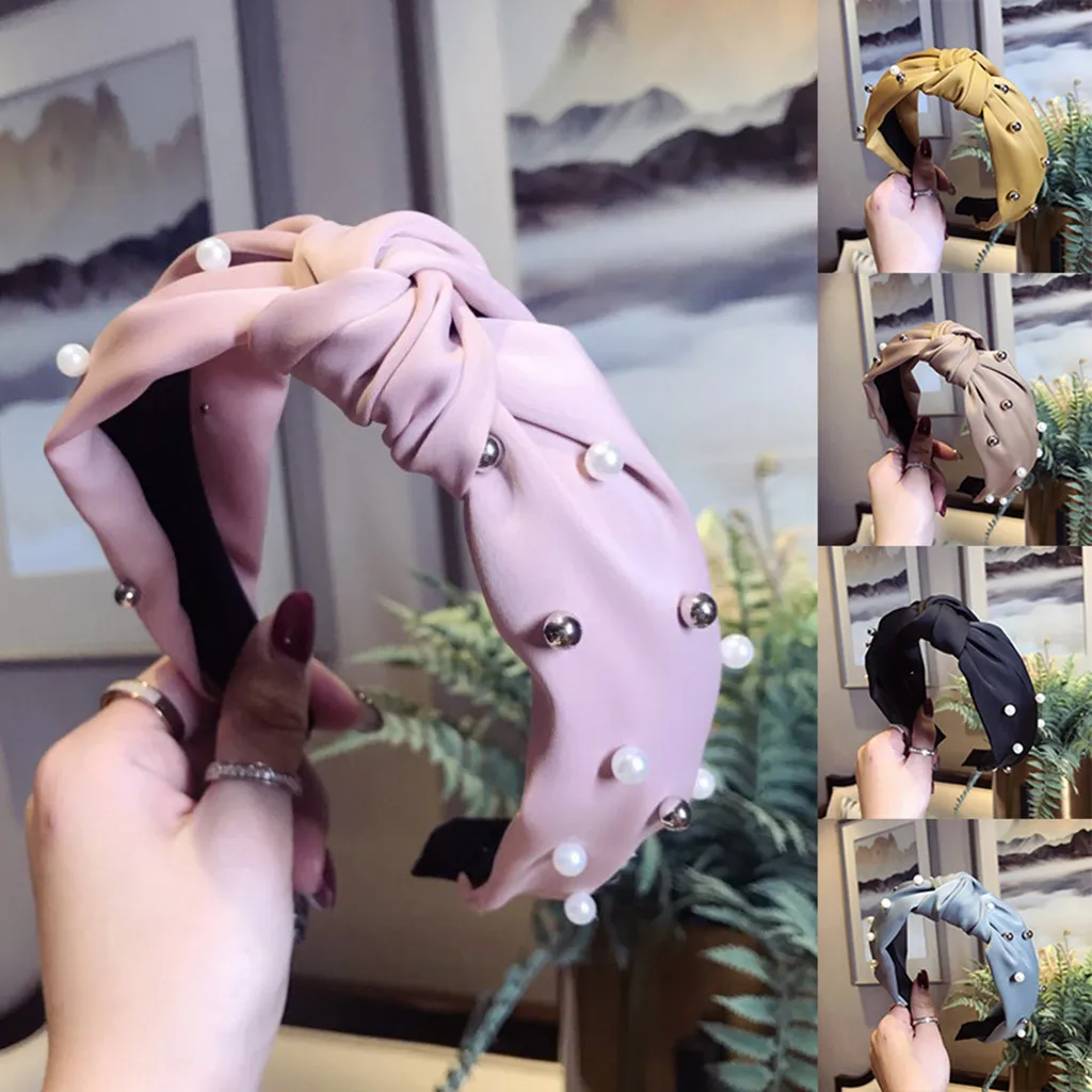 

Lovely Women's Pearl Headband Fashion Fabric Knot Head Band Hair Band