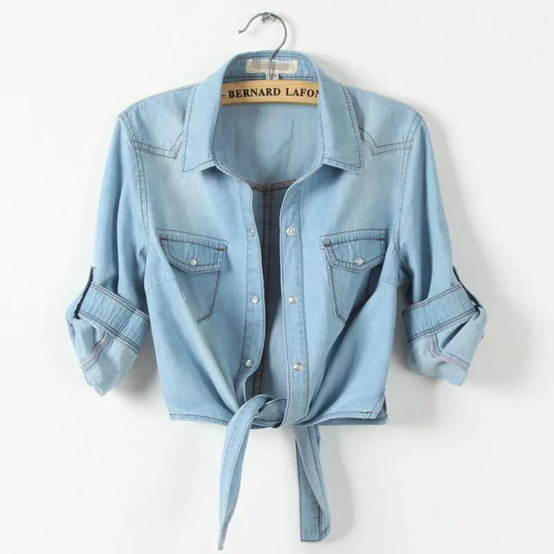 denim tie up shirt