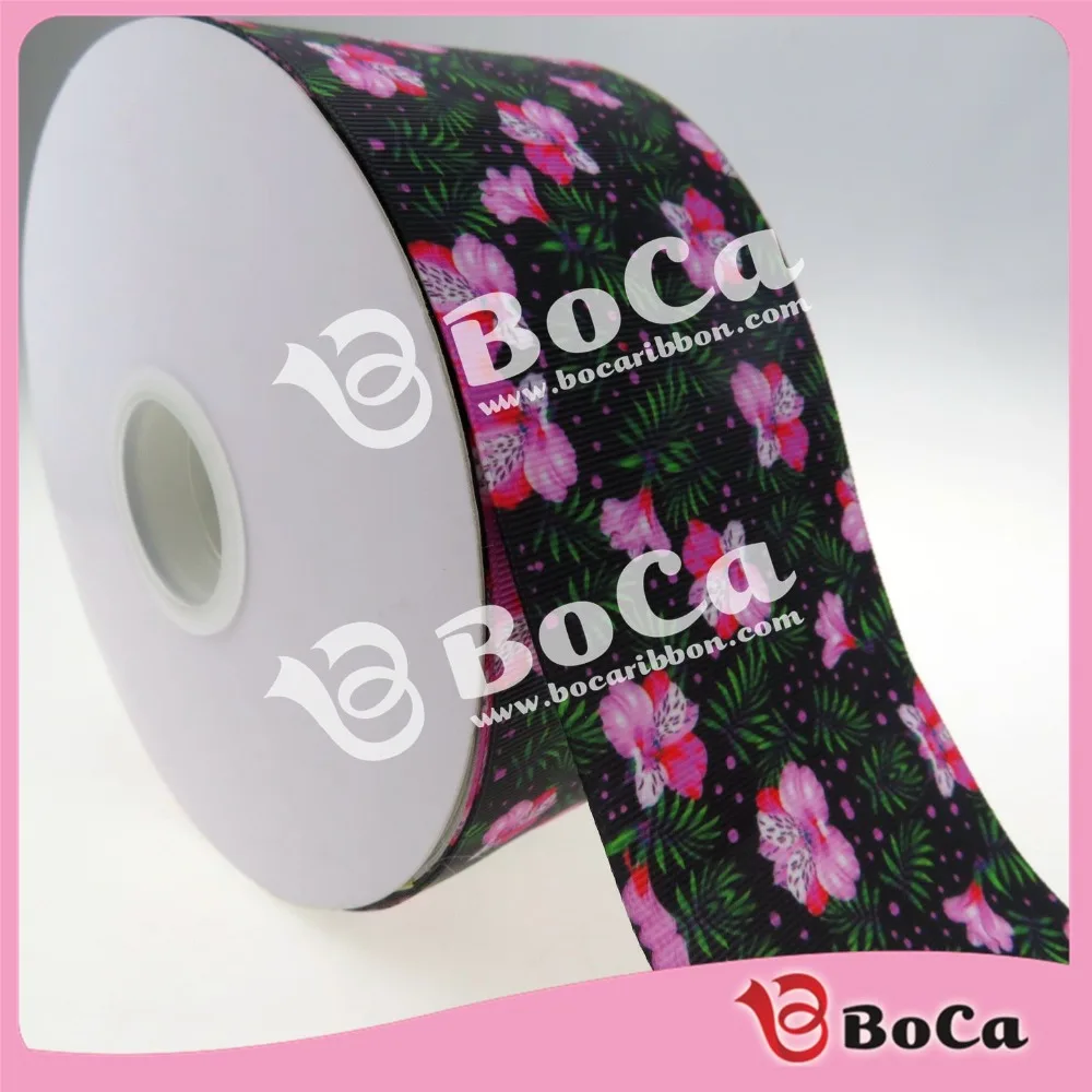 

pring floral series 3" 75mm heat transfer printed grosgrain ribbon , for making JOJO bows