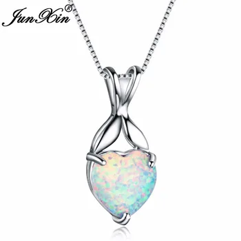 

JUNXIN Cute Female Girls Small Heart Necklaces & Pendants Fashion White Opal&Zircon Necklaces For Women Vintage Wedding Jewelry