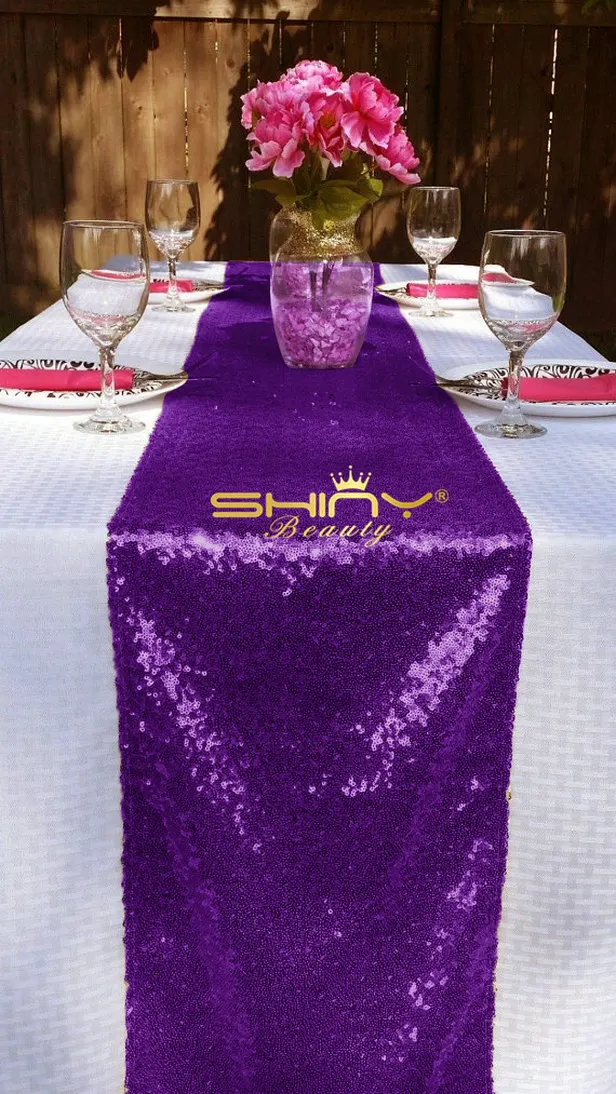 ShinyBeauty, 12 на 108 дюйма/12 на 72 дюйма, Высококачественная фиолетовая блестящая подвеска на стол, свадебная блестящая подвеска, украшение для свадебной вечеринки