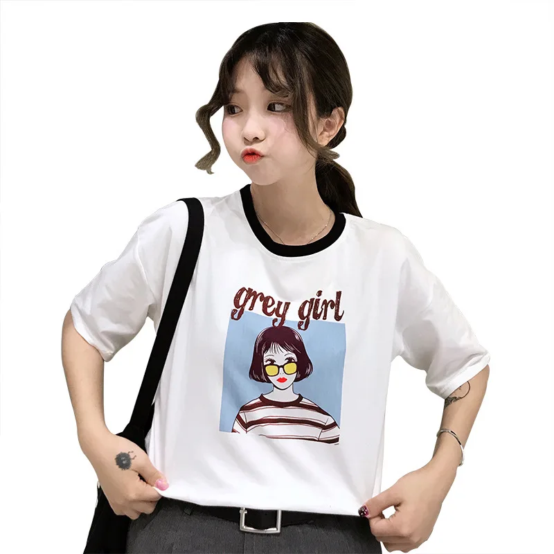

Ins short-sleeved T-shirt female 2019 Korean version of Baiji BF Harajuku hip hop Hong Kong style network lazy loss on the