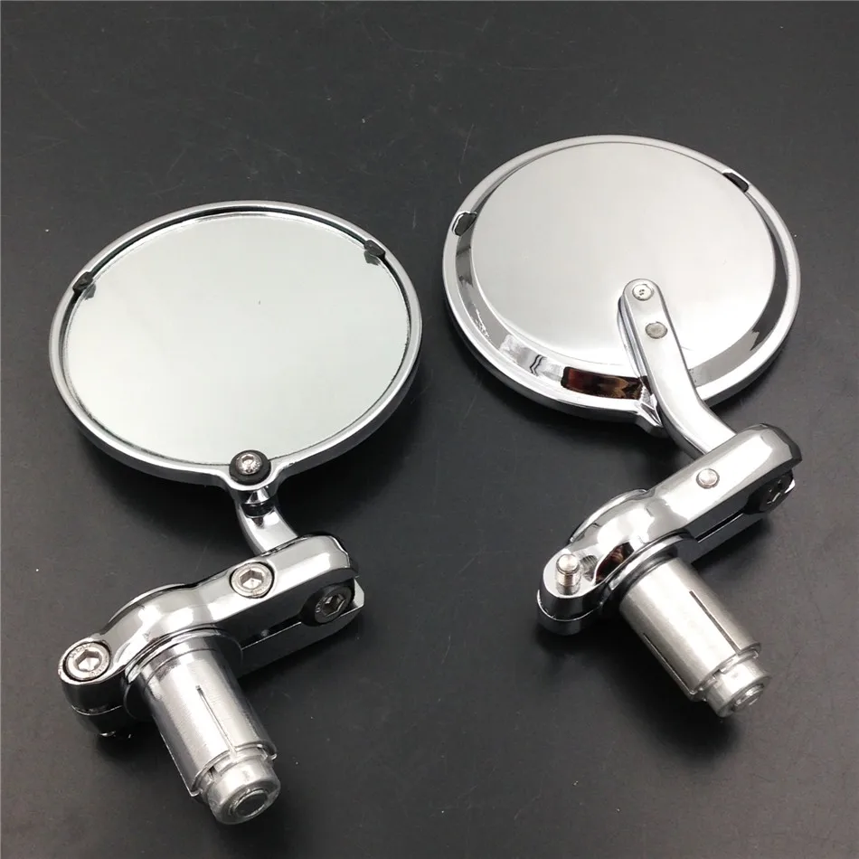 Pair Chrome Foldable Universal Motorcycle Round 7/8" Handle Bar End Side Mirrors 