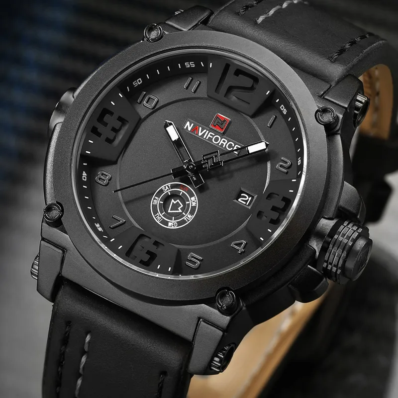 

NAVIFORCE Men Watch Sport Waterproof Mens Watches Military Army Business Leather Band Quartz Male Clock Relogio Masculino 9099