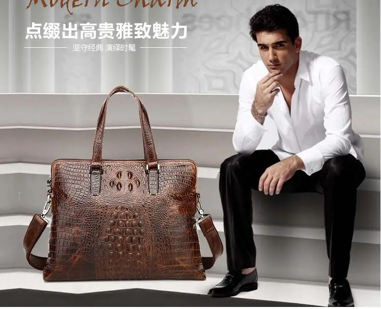 

Men's embossed leather brifecase crocodile pattern cowhide shoulder bag vintage one shoulder cross body bag male business bag