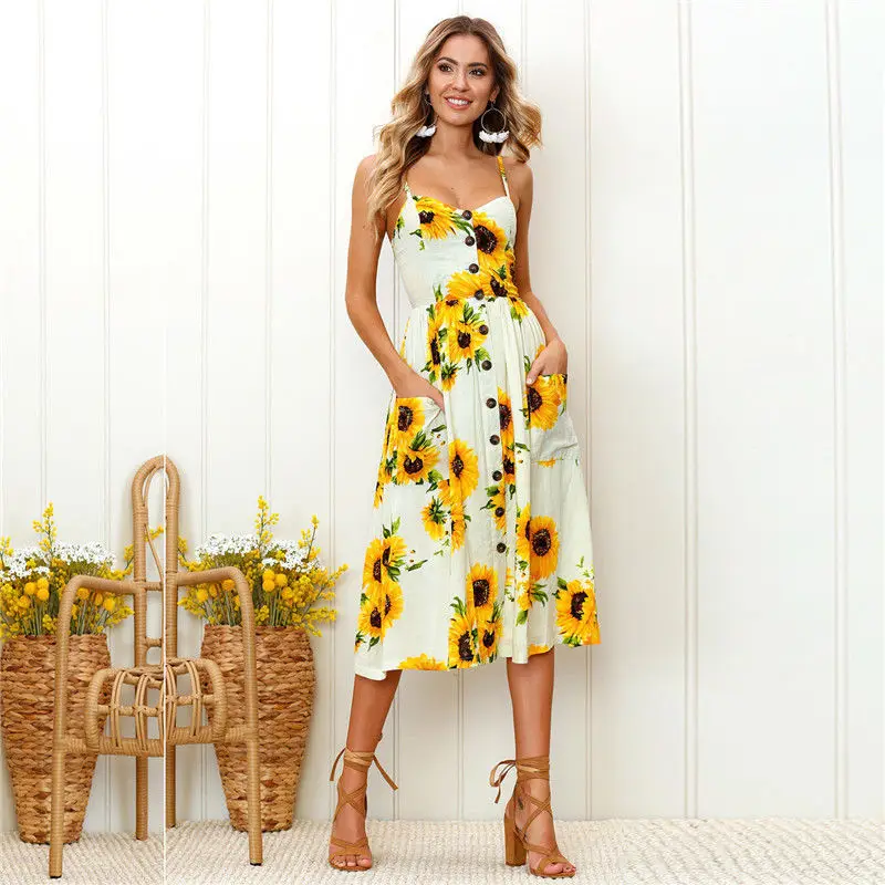 long backless Polyester summer dresses for women floral dress print
