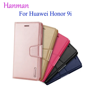 

10pcs Hanman Sheepskin Leather Case For HUAWEI Honor 9i Cover Flip Book Card Holder Stand Wallet Cases with Card Slot