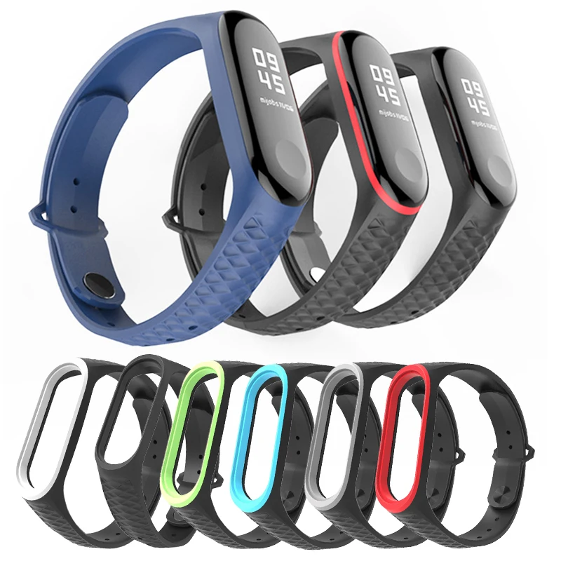 

2019 Dual Color Diamond Replacement Silicone Wrist Strap For Xiaomi Mi Band 4 Watch Band TPU Smart Bracelet Sports Watch Strap