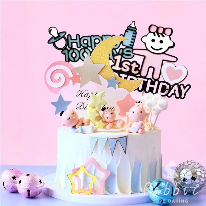 

Happy 100 days Cake Toppers Happy Kid Baby 1st Birthday Decoration for Children Party Supplies Baking Fairy Sweet Gifts