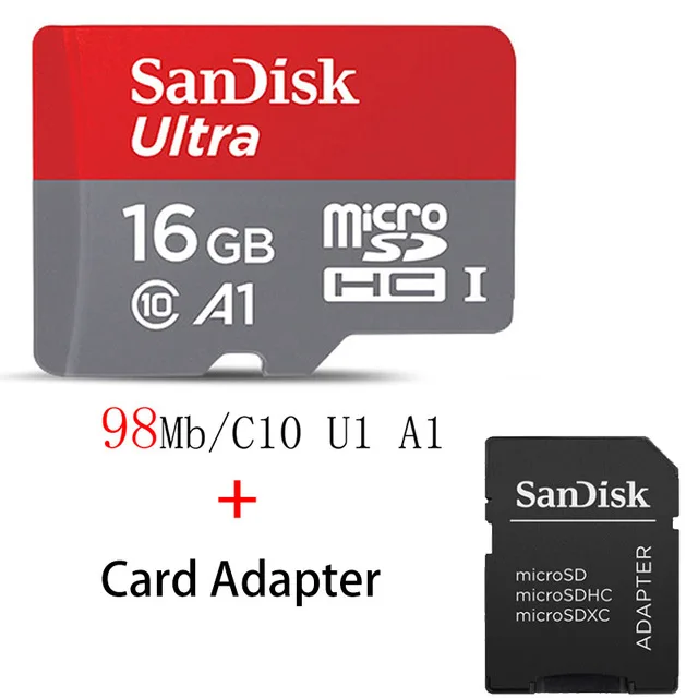 sandisk Micro SD 16 ГБ 32 ГБ 64 ГБ 128 ГБ 200 ГБ 256 Гб MicroSDHC/SDXC UHS-I Ultra C10 TF карта C4 16G 32G Cartao de Memoria - Емкость: A1-TF-98-16G-SD-Adap