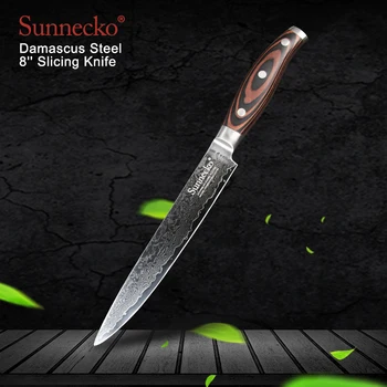 

SUNNECKO 8" Slicing Knife Damascus Japanese VG10 Core Steel Blade Kitchen Knives Pakka Wood Handle Sharp Meat Cooking Chef Knife