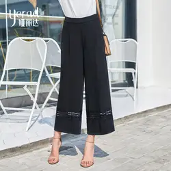 YERAD черные летние новые женские повседневное свободные Oversize широкие брюки шифон брюки для девочек Высокая талия ботильоны длина мотобрюки
