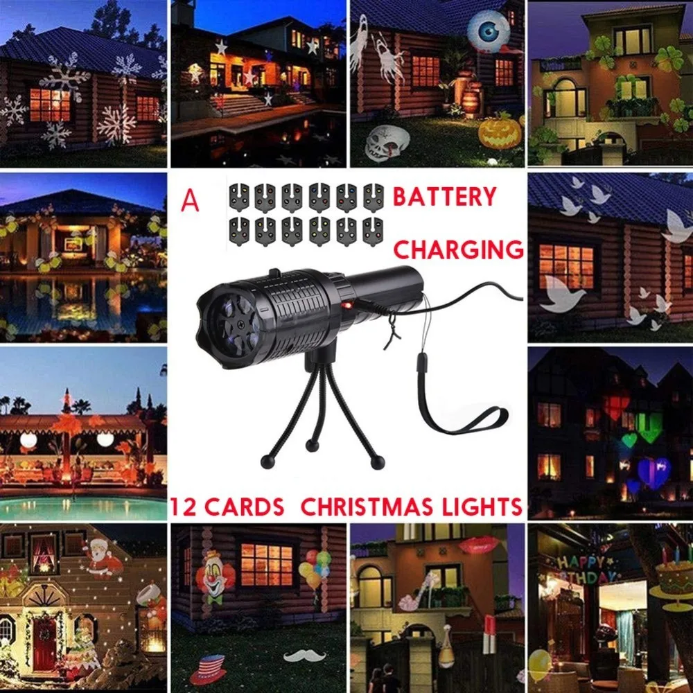 

Led Christmas Lamp 12 Pattern Phenanthrene Forest Projection Lamp Outdoors Snow Projection Lamp Plug-in Card Flashlight