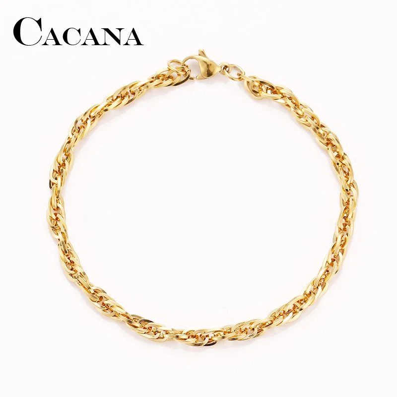 CACANA Stainless Steel Chain Bracelets For Man Women Gold Silver Color For Pendant 0.4cm Double Buckle Donot Fade Jewelry A1237
