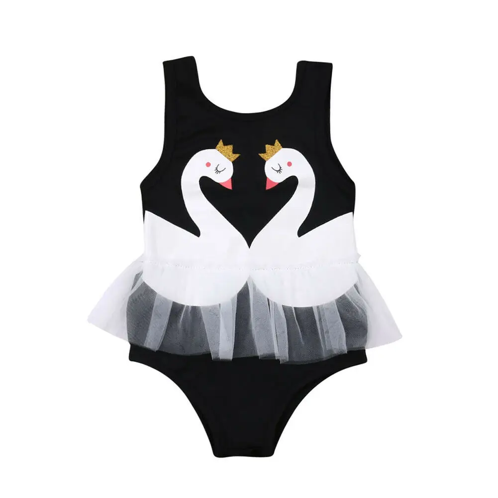 

1-6Y Toddler Baby Kids Girls One Piece Beach Swimsuit Swimwear Swan Print Bikini Set Monokini Bathing Suit