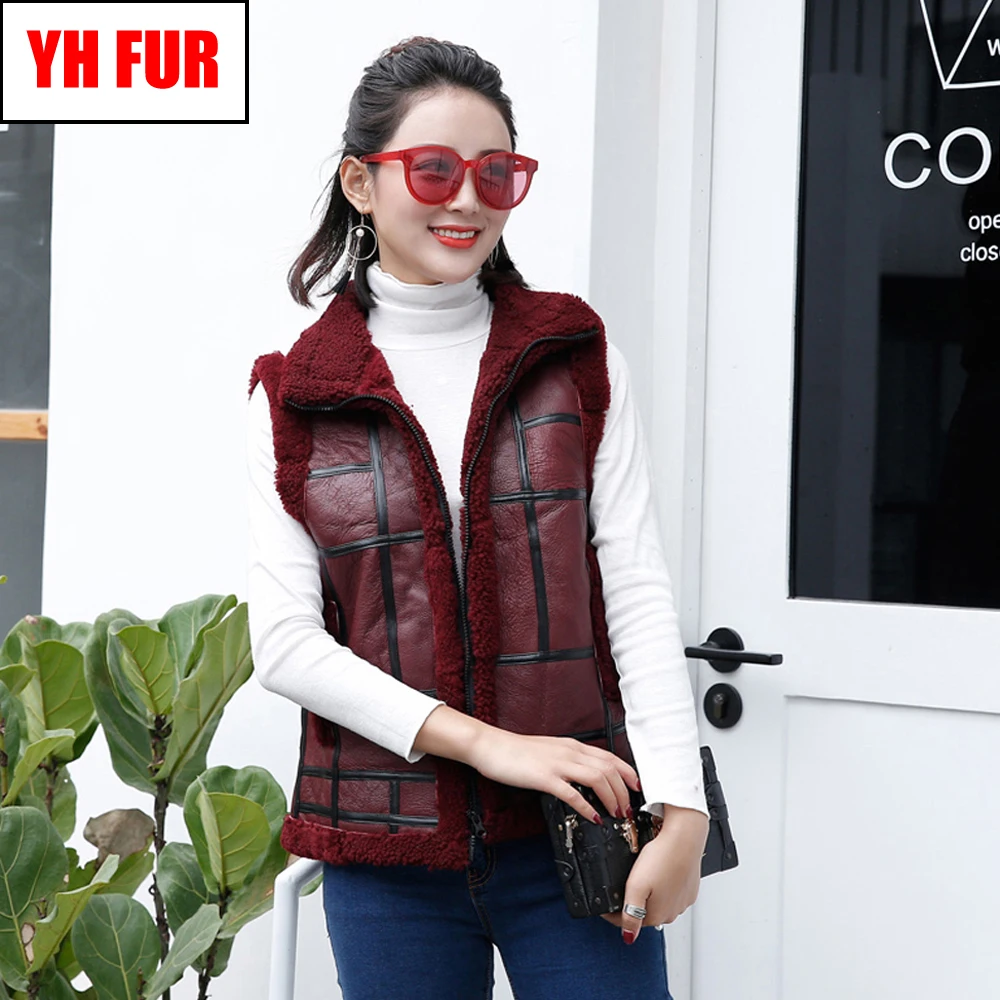 

2019 New Women Real Fur Vest Fande Lokar Bomber Gilet Natural Real Leather Lamb Fur Waistcoat Sheepskin Sheep Shearing Fur Vests