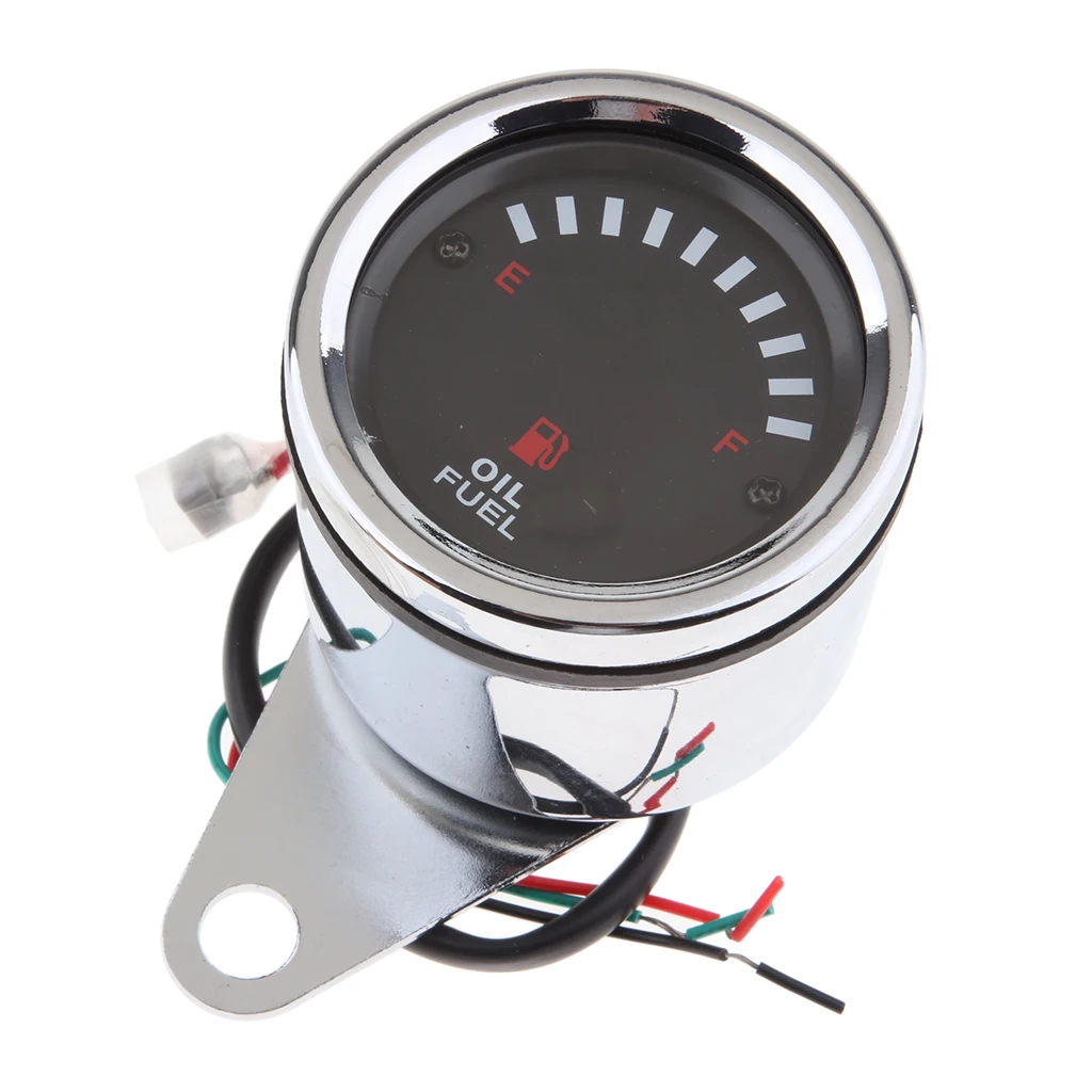 Chrome 12V Universal Motorcycle Round LED Digital Oil Fuel Level Gauge 65 Mm