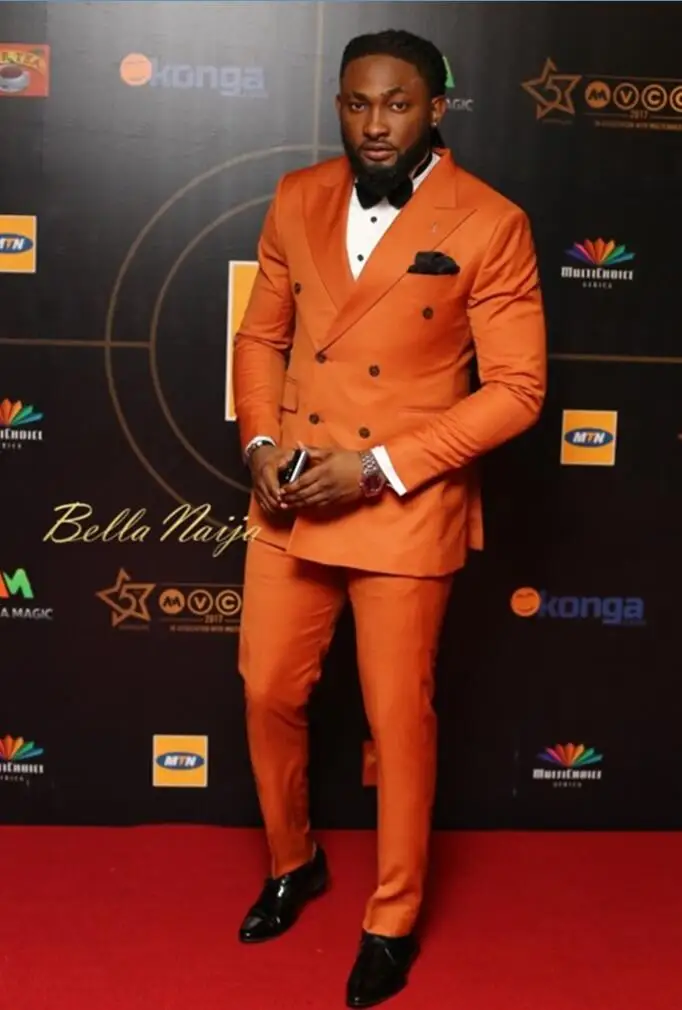 26-1 New Arrival Orange Double Breasted Men Suit Blazer Slim Fit Skinny Groom Suits Custom Prom Tuxedo 2 Piece (Jacket+Pants)