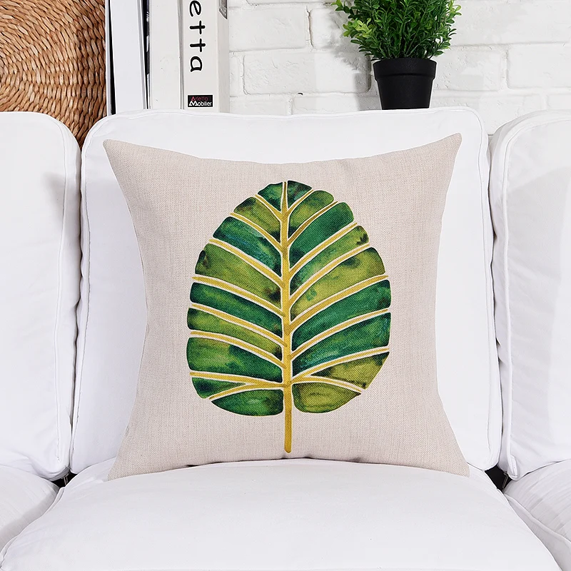 Square Tropical Plant Cotton Linen Cushion Cover Sofa Decorative Throw Pillow Car Chair Home Decor Pillow Case almofadas (3)