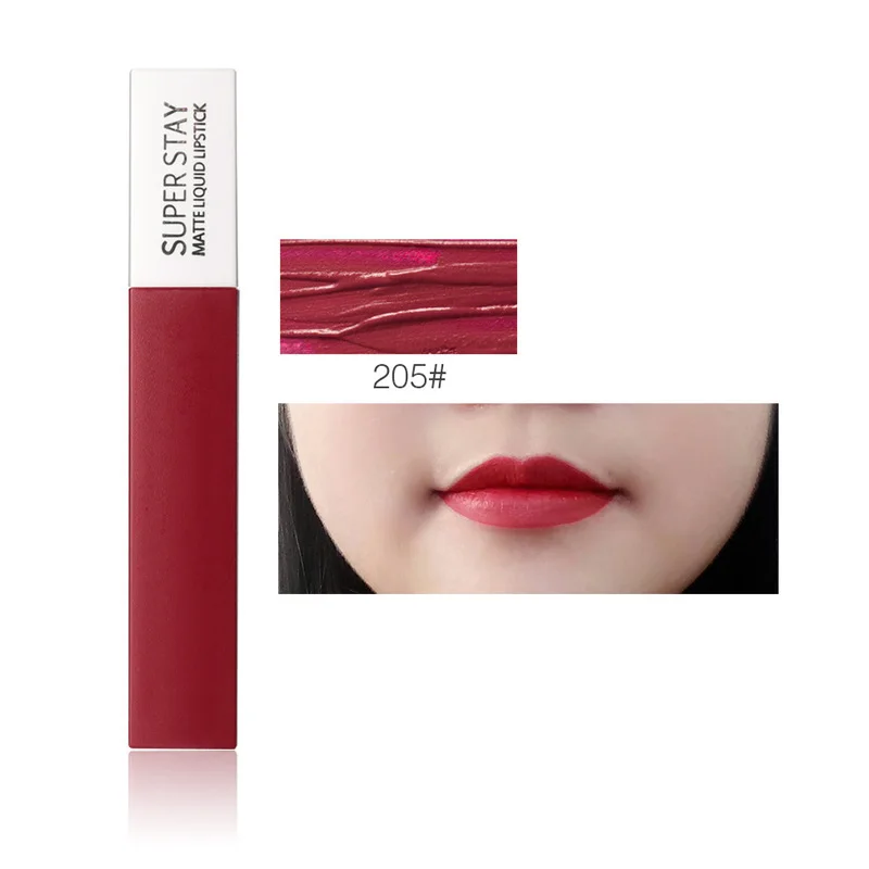 205 Fashion Red Lip Liquid Lipstick Waterproof Matte Lipstick Long Lasting Lip Gloss Makeup Nude Lipgloss Make Up - Цвет: 205