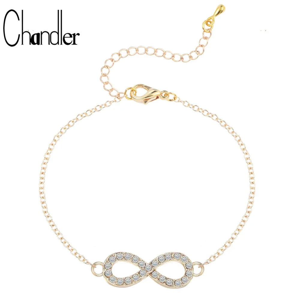 Chandler New Silver Plated Number 8 Endless CZ Love Bracelet & Bangle For Women Infinity Infinite Crystal Filled Fashion Jewelry
