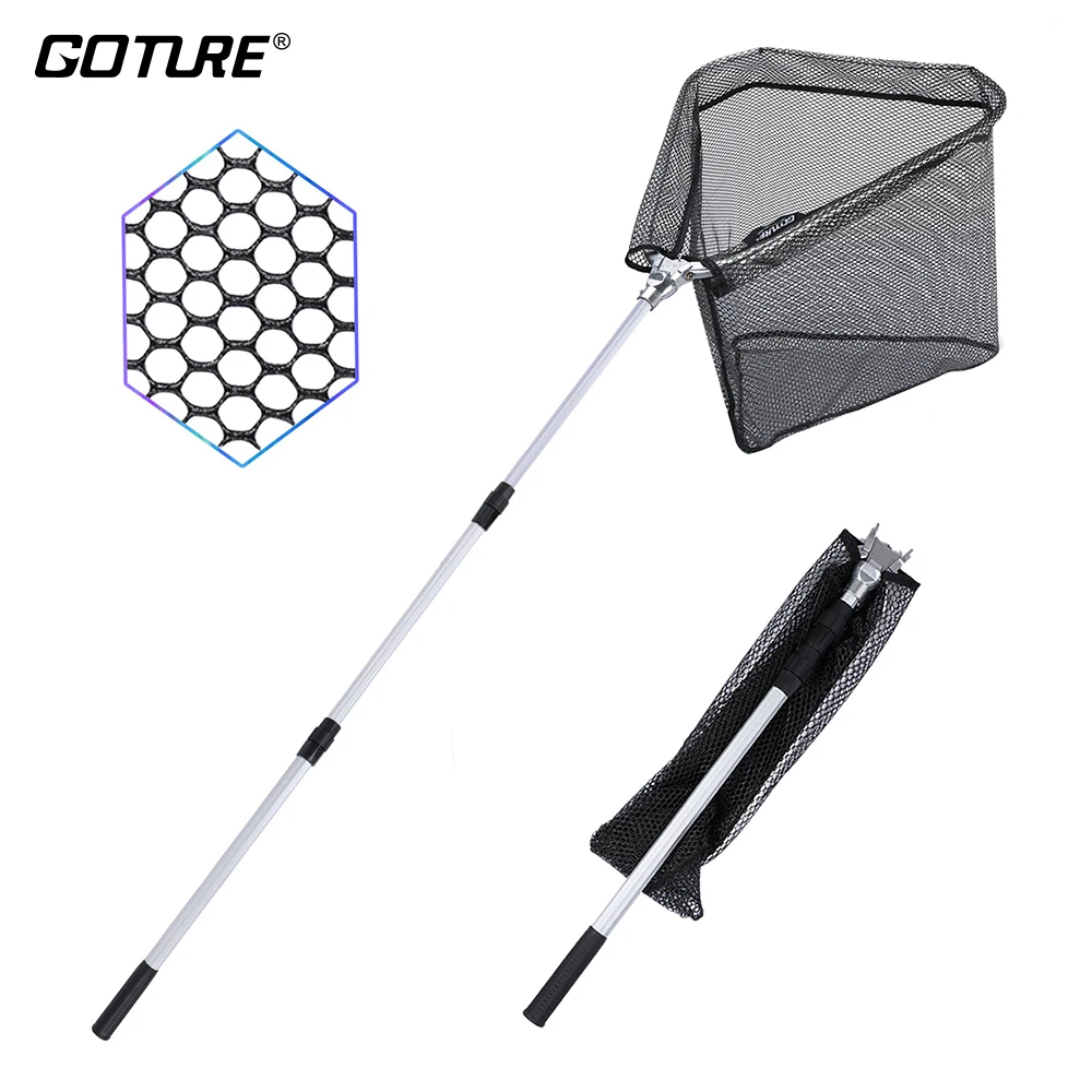Goture Telescopic Fishing Landing Net 150cm 210cm Rubber Coated Network