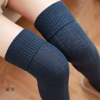 

1 Pair Women Girl Over Knee High Socks Spring Autumn Winter Warm Knit Soft Thigh High Long Socks Solid Color Loose Socks