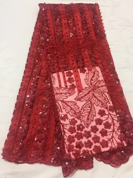

2019 NEW African Tulle Lace Fabric High Quality Nigerian French With Sequins Mesh Lace Fabrics 5 yards For Wedding Dress A1054