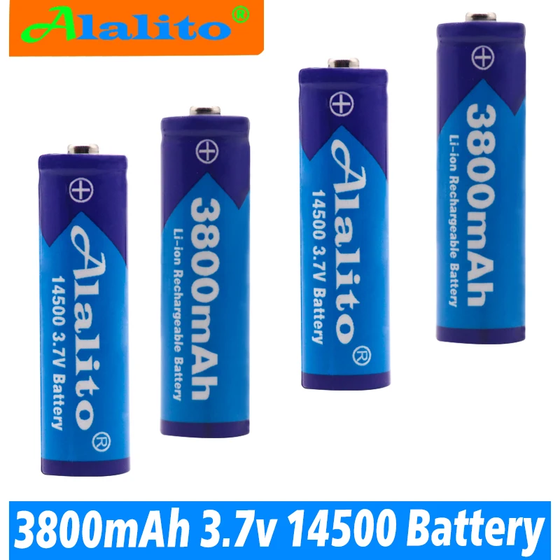 

2-20PCS Alalito AA 14500 3800mah 3.7 V lithium ion rechargeable Li-ion Battery batteries and LED flashlight, free delivery