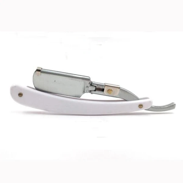 White Acrylic Handle Stainless Steel Shaving Razor Straight Blade