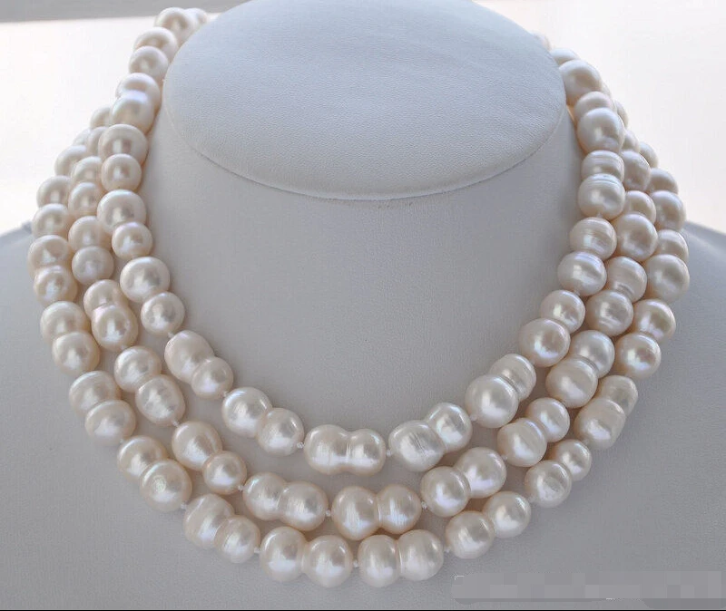 

FREE SHIPPING * Z5838 NATURAL 50" 20mm WHITE peanut DOUBLE BAROQUE FRESHWATER PEARL NECKLACE (A0501)