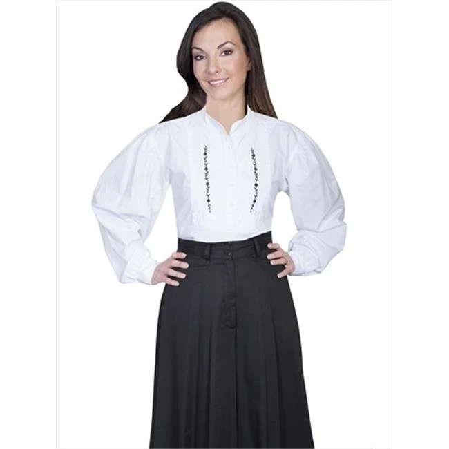 Scully RW579-WHT-M Women Rangewear Inset Bib Shirt - White Medium
