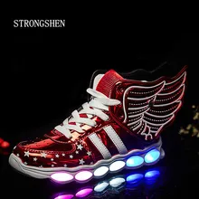 Strongshen водить детей shoes 2017 usb зарядка корзина shoes with light up дети случайные мальчики и девочки световой кроссовки светящиеся обуви