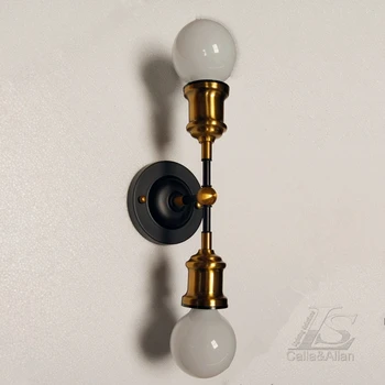 

Vintage Industrial Two lights Wall Sconce E27 brass socket Wall Lamp Fixture minimalist bedroom living room indoor wall light