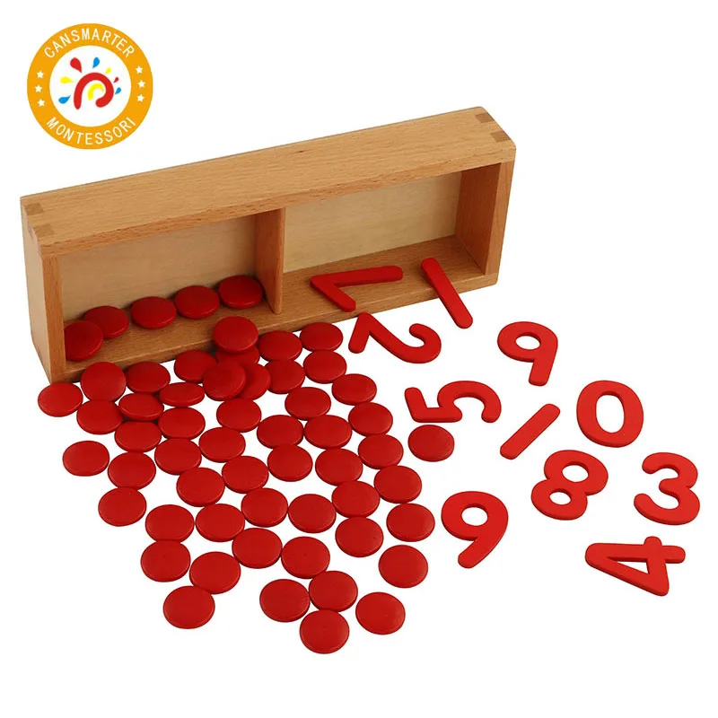 

Montessori Material Baby Wooden Math Toy Cut-out Numeral and Counters Early Education Know Number Teaching Aids