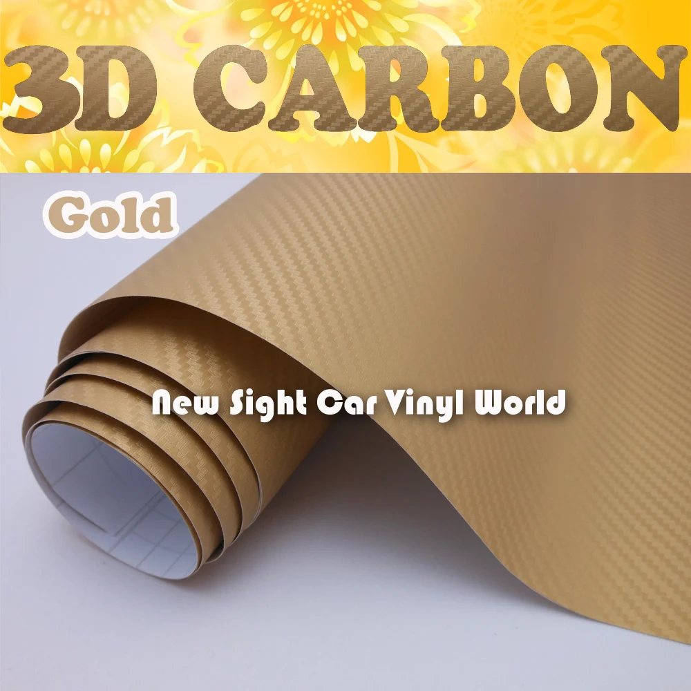 Высококачественная золотистая 3D наклейка из углеродного волокна, золотистая 3D виниловая пленка из углеродного волокна без воздуха для автомобиля, размер упаковки: 1,52*30 м/рулон